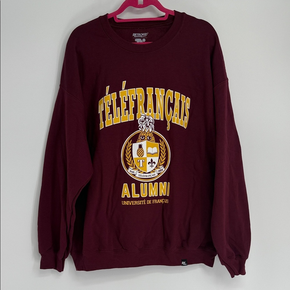 Téléfrançais Alumni XL RetroKid Canadian TV Nostalgia Burgundy Crewneck